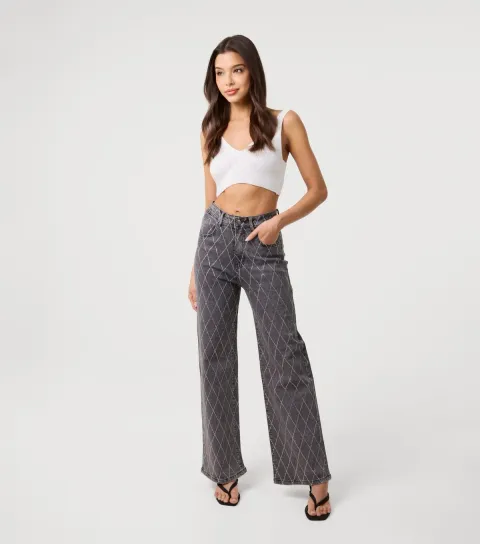 Women's Black Washed Diamante Embellished Jeans