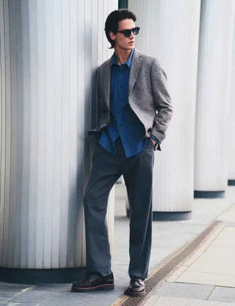 Marks & Spencer Cotton Rich Relaxed Pleat Front Trousers Dark Pewter
