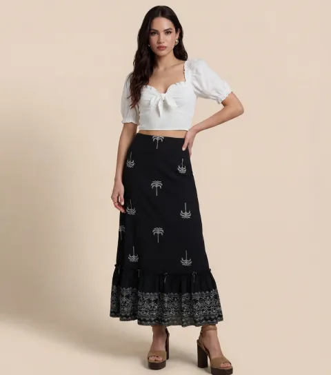 Women's Black Tiered Maxi Skirt
