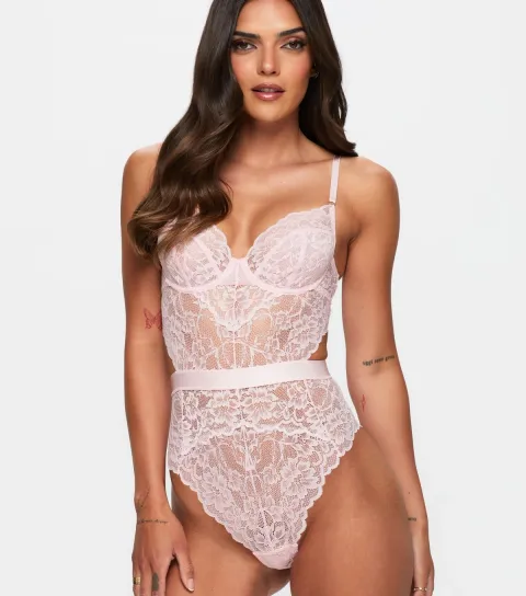 Women's Light Pink Lace Cut Out Bodysuit