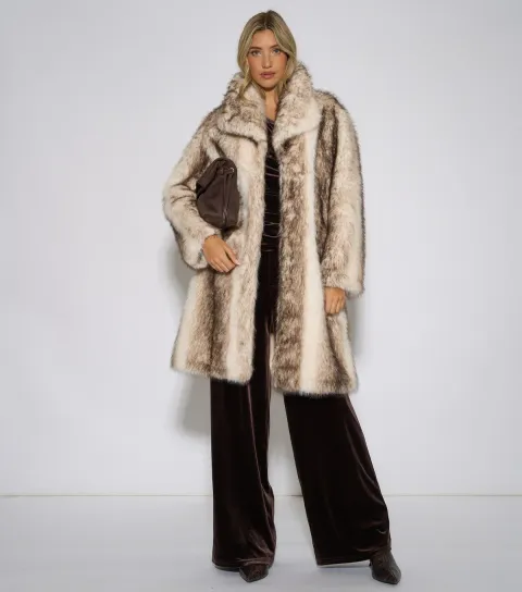 Gini London Women's Cream Faux Fur Longline Coat
