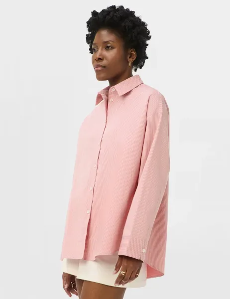Sweaty Betty Pure Cotton Striped Oversized Shirt Pink