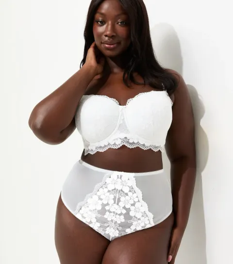 Women's Plus Size White Daisy Lace Brazilian Briefs Curves