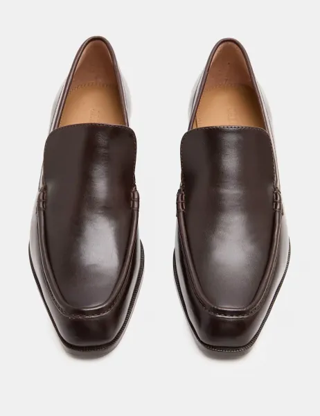 Jaeger Leather Block Heel Loafers Chocolate