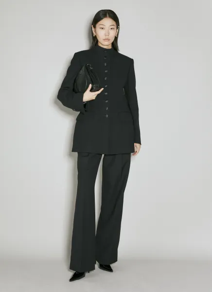 Long Single-Breasted Wool Cady Jacket