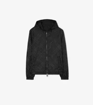 Reversible Check Newport Hooded Jacket in Black