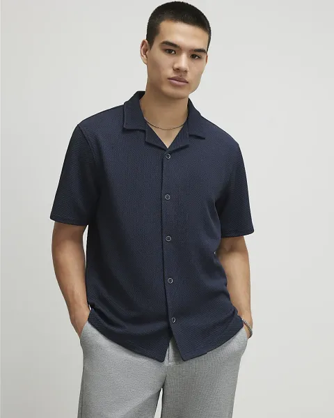 River Island Regular Fit Texture Revere Shirt