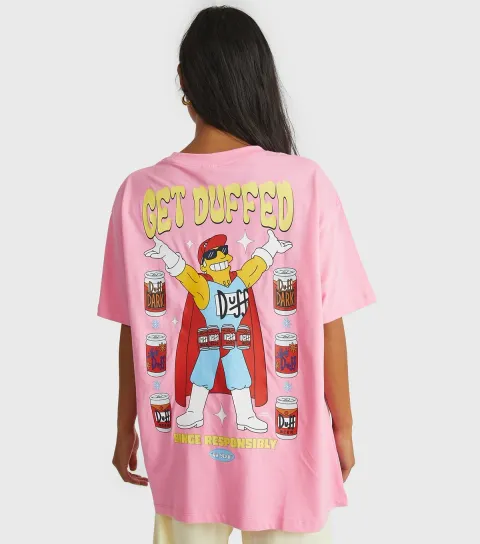 Women's Pink The Simpsons Get Duffed Print T-Shirt