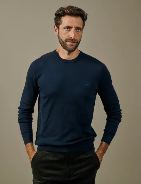 Aubin Pure Cotton Crew Neck Jumper Navy