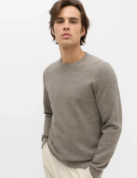 Marks & Spencer Pure Cotton Textured Crew Neck Jumper Natural Mix