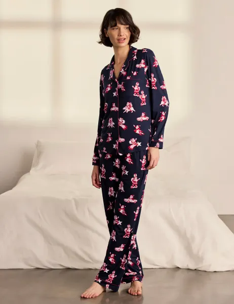 Chelsea Peers Family Christmas Santa Print Pyjama Set Navy Mix