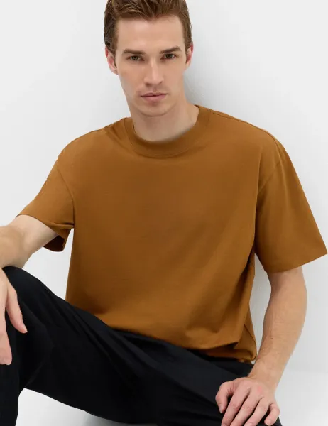 Marks & Spencer Pure Cotton Oversized Midweight T-Shirt Bronze