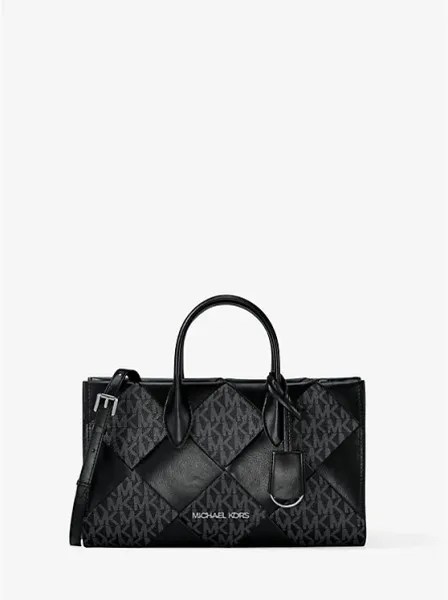 Mirella Small Woven Signature Logo Satchel