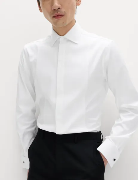 Marks & Spencer Slim Fit Luxury Cotton Double Cuffed Dress Shirt White
