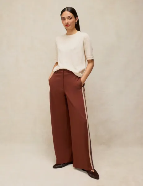White Stuff Kenna Lyocell Rich Side Stripe Wide Leg Trousers Brown
