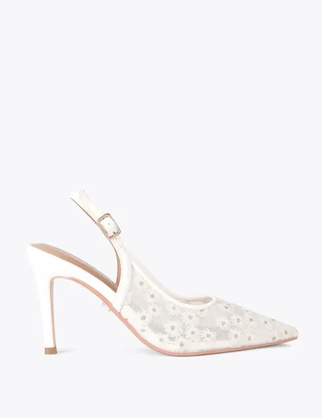 Carvela Mesh Daisy Stilletto Heel Slingbacks White