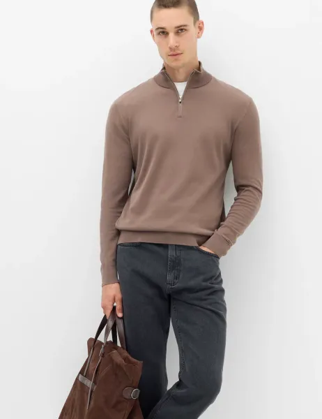 Marks & Spencer Pure Cotton Half Zip Jumper Espresso