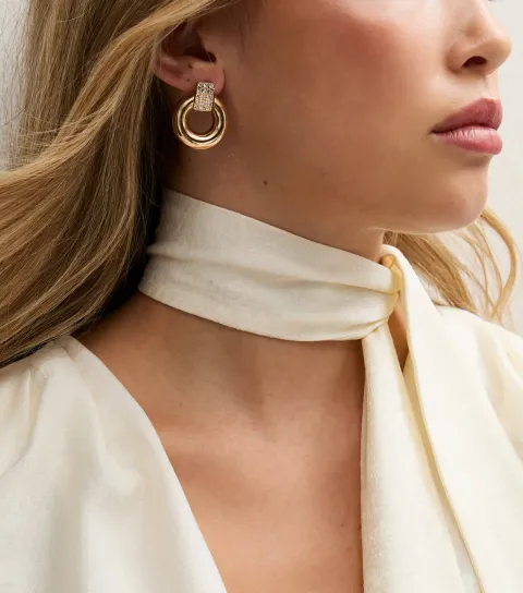 New Look Gold-Tone Diamante Circle Doorknocker Earrings