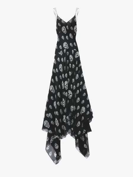 Silk Skull Print Evening Dress
