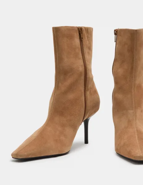 Marks & Spencer Suede Stiletto Heel Chisel Toe Ankle Boots Sand