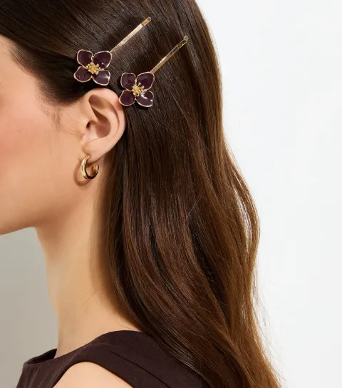 Pack Of 2 Burgundy Flower Hair Slides