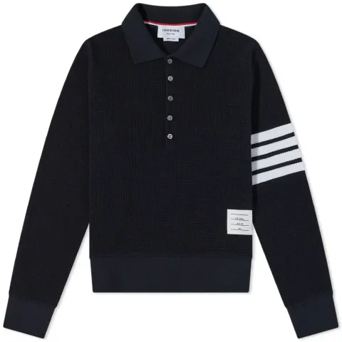 Long Sleeve 4 Bar Striped Waffle Polo