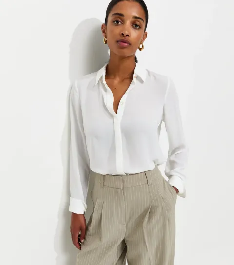 Women's White Concealed Button Shirt