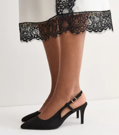 Women's Wide Fit Black Faux Suede d'Orsay Slingback Pumps Vegan