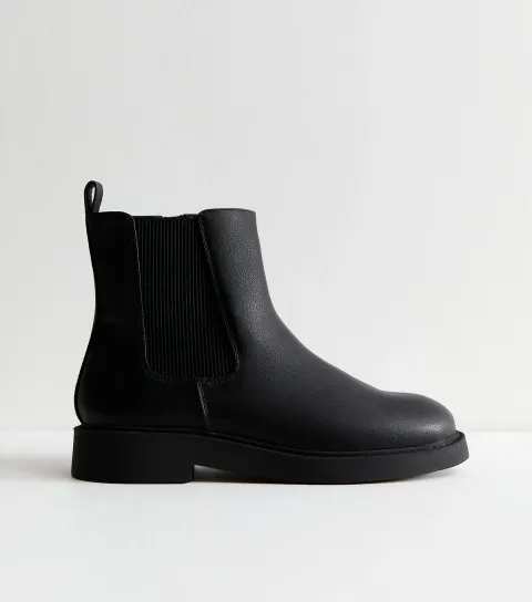 Women's Extra Wide Fit Black Faux Leather Chelsea Ankle Boots Vegan