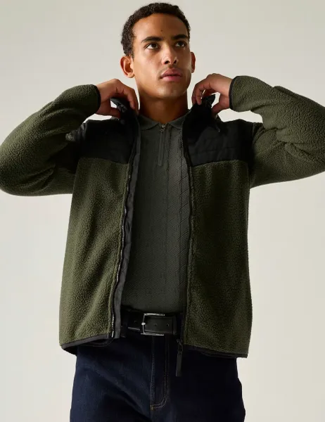 Regatta Frankie Borg Hybrid Zip Up Fleece Hoodie Khaki