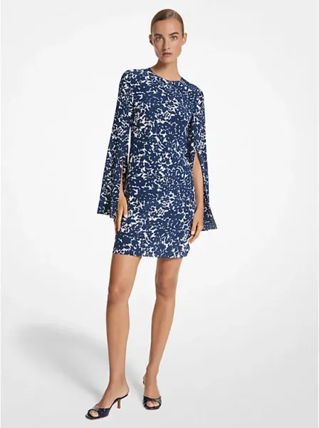 Michael Kors Floral Organic Silk Crepe De Chine Slit-Sleeve Dress