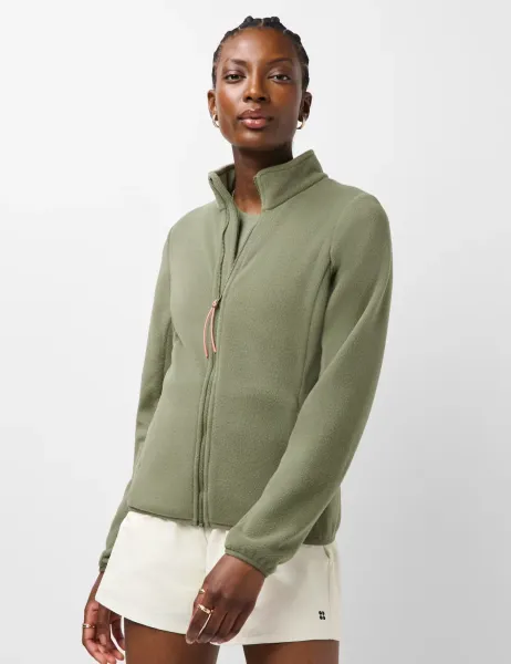 Evergreen Zip Up Funnel Neck Sports Fleece Dark Khaki