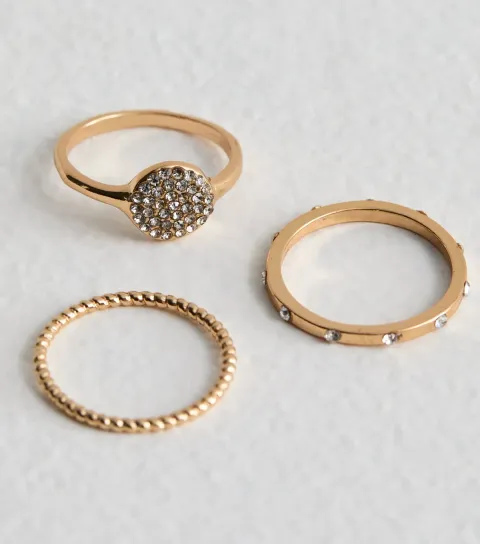 New Look 3 Pack Gold Tone Diamante Stacking Rings