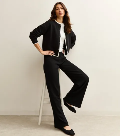 New Look Women's Tall Black Crinkled Wide Leg Trousers