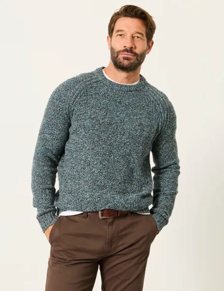FatFace Cotton Rich Twist Jumper with Wool Teal