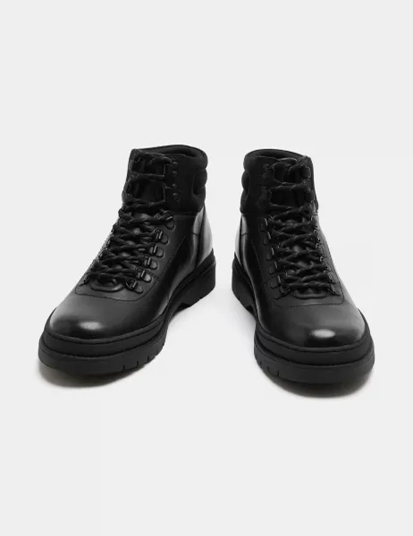 Marks & Spencer Faux Leather Lace Up Hiker Boots Black