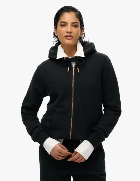Superdry & Co Cotton Rich Zip Up Embroidered Logo Hoodie Black