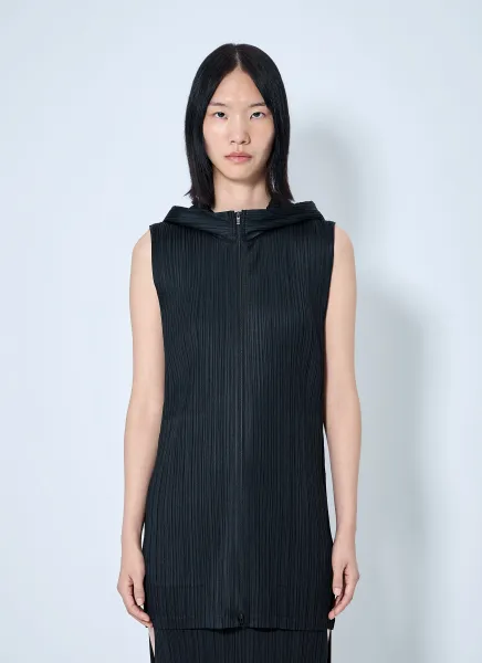 Pleated Zip-Front Sleeveless Tio