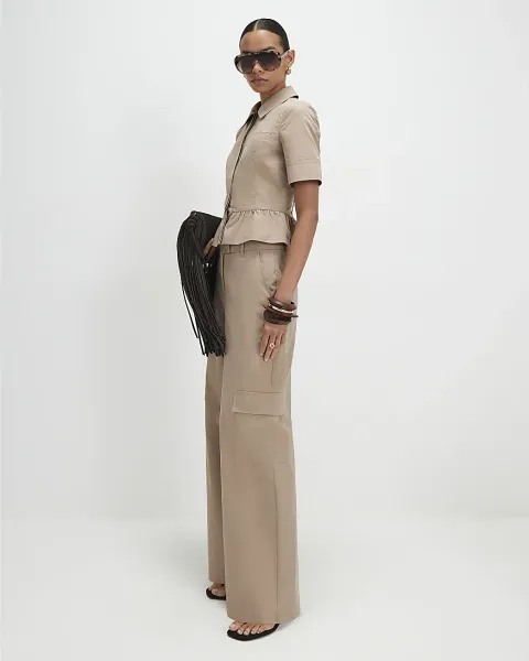 River Island Cotton Blend Cargo Straight Trousers