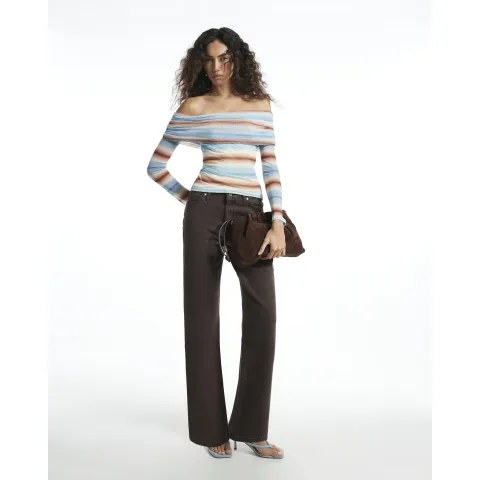 River Island Long Sleeve Mesh Stripe Bardot Top