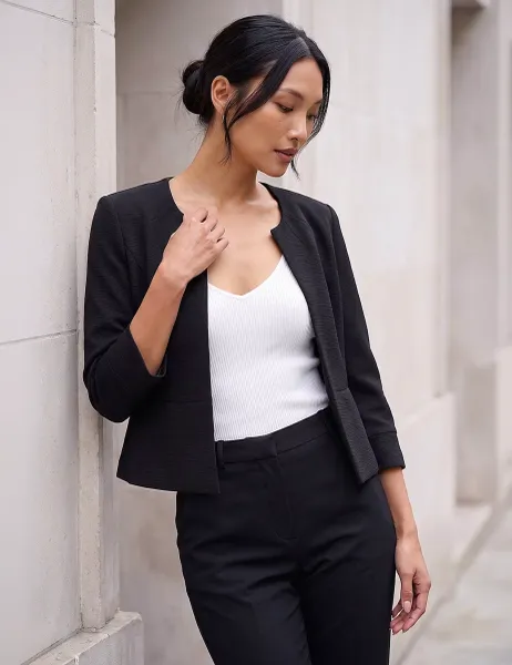 Roman Textured Cropped Tailored Jacket Black