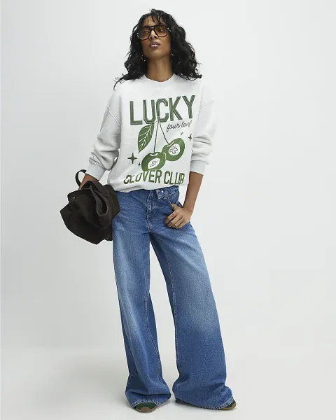 River Island Cotton Blend Lucky Clover Sweatshirt