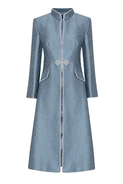 Vanessa Coat in Ash Blue Herringbone Brocade