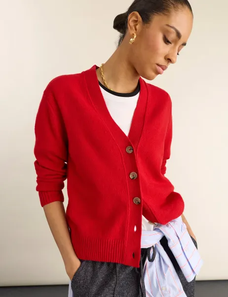 BAUKJEN Wool Rich V-Neck Cardigan Red