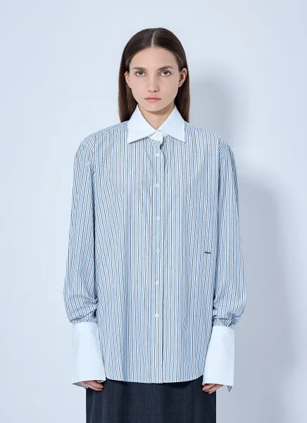 Prada Striped Poplin Long-Sleeved Shirt