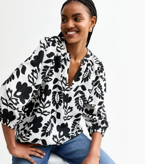 Women's Tall White Floral Print Top