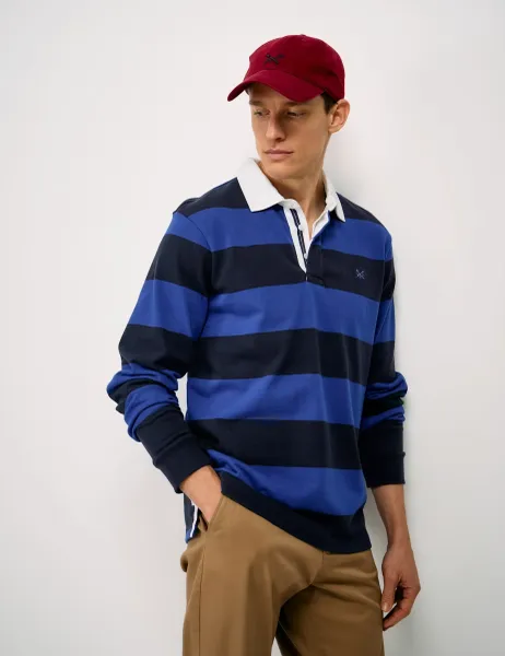 Crew Clothing Pure Cotton Heritage Stripe Rugby Shirt Navy