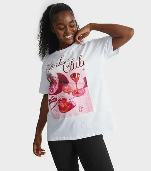 Women's White Girls' Club Print T-Shirt