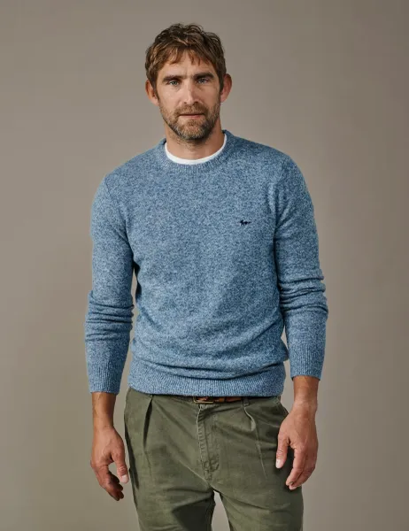 Aubin Pure Wool Crew Neck Jumper Light Blue Mix