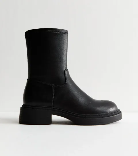 Women's Black Chunky Sole Sock Fit Ankle Boots Vegan